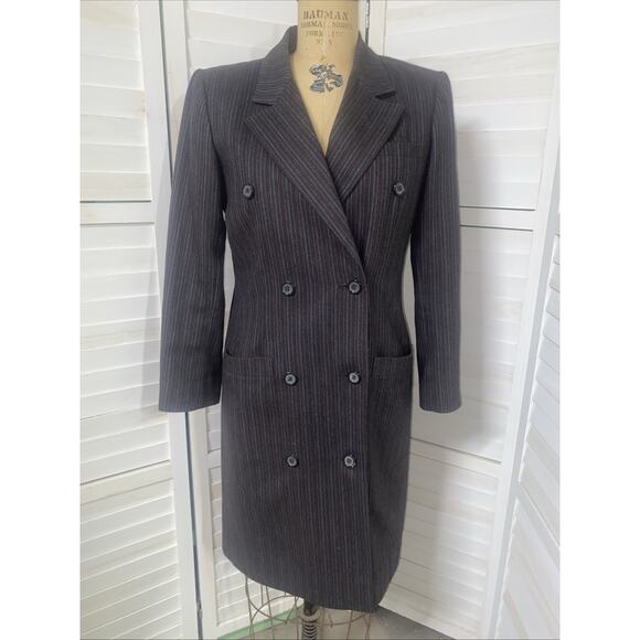 Vtg Peabody House Women’s Wool Gray Striped Lined Jacket Dress Sz Medium - Picture 1 of 10